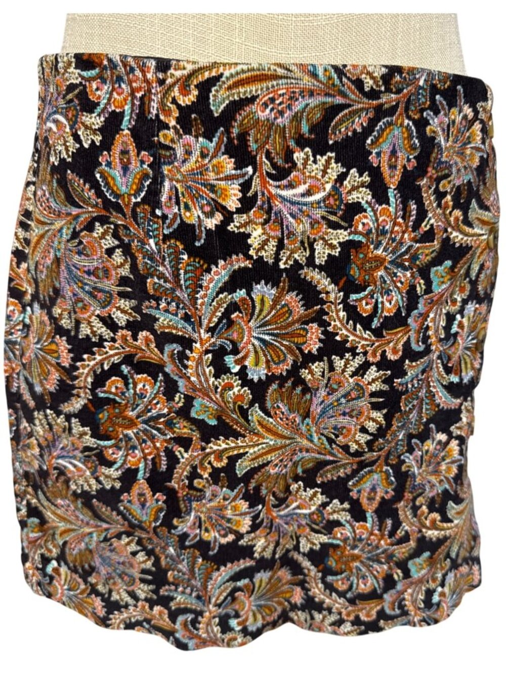Zara Multicolored Paisley Corduroy Button-Down Skirt M